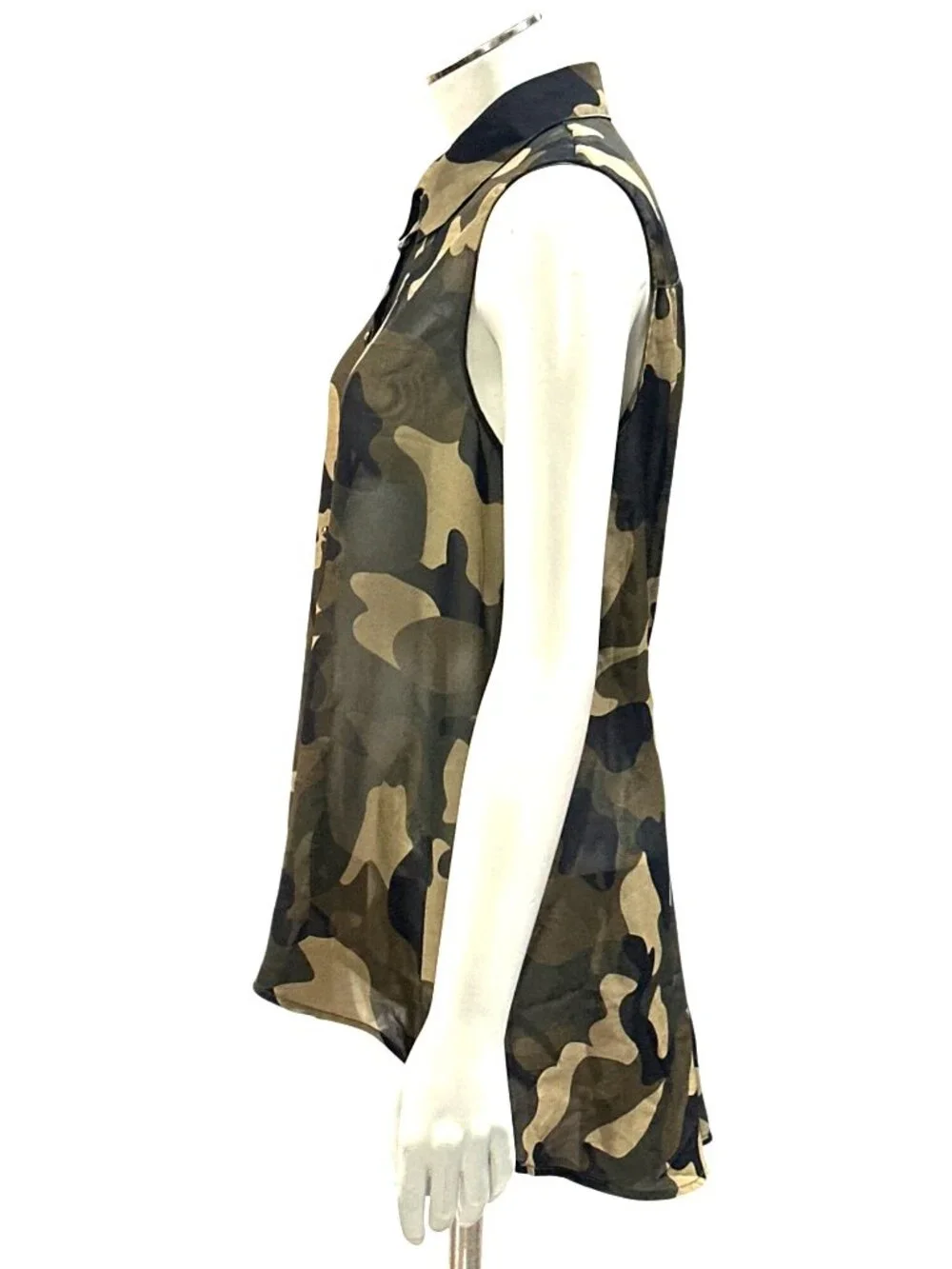 Forever 21 Medium Brown Black Camo Sleeveless Chiffon Blouse Grunge Utility Core - Picture 5 of 12